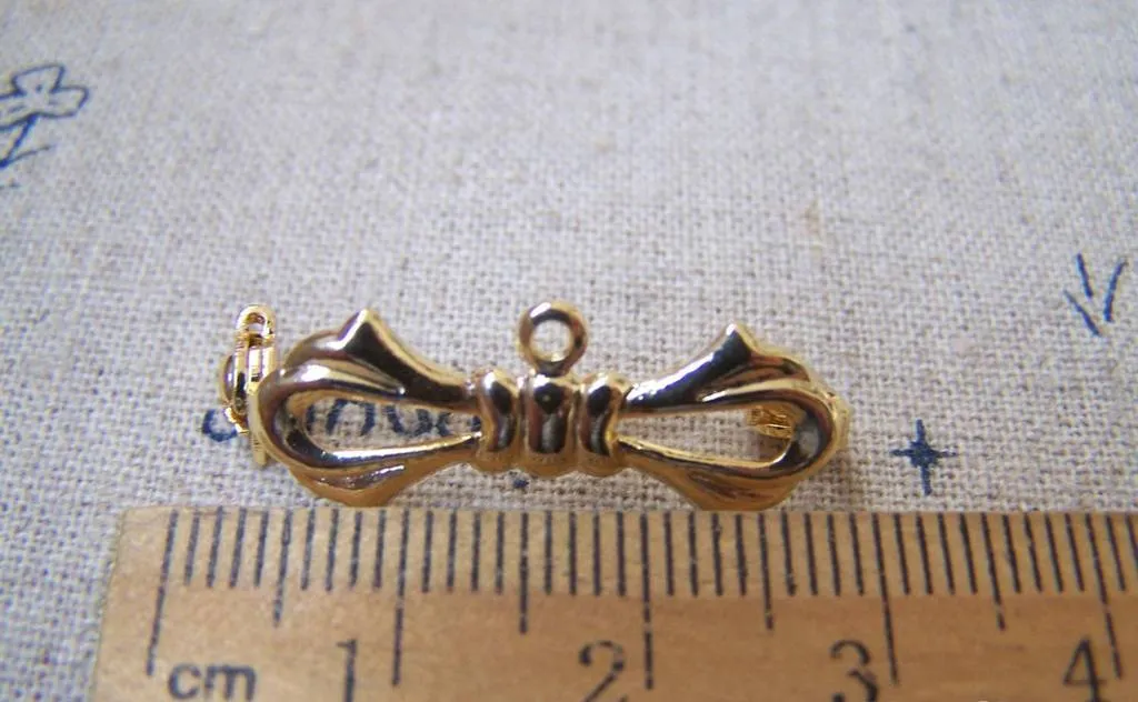 10 pcs Gold Bow Tie Safety Pin Brooch 10x27mm  A3063