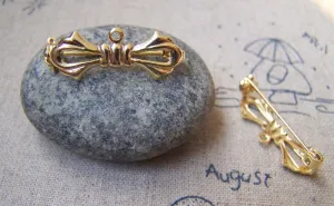 10 pcs Gold Bow Tie Safety Pin Brooch 10x27mm  A3063