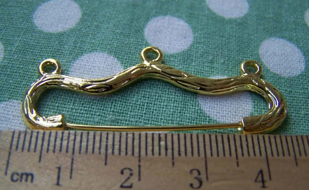 10 pcs Gold Plated Safety Pins Bow Broochs 18x46mm A3049
