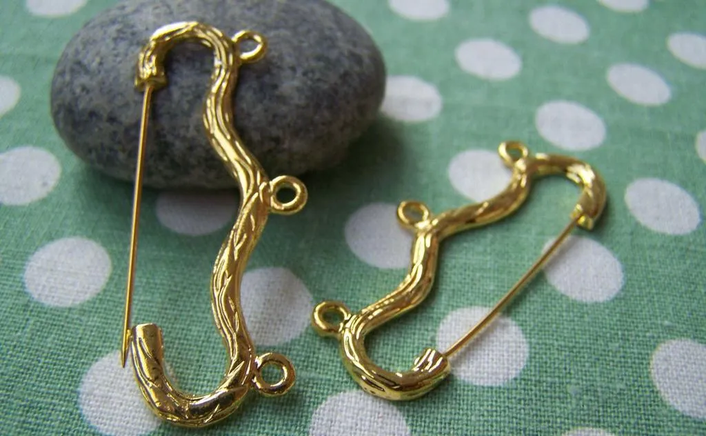 10 pcs Gold Plated Safety Pins Bow Broochs 18x46mm A3049