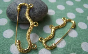 10 pcs Gold Plated Safety Pins Bow Broochs 18x46mm A3049