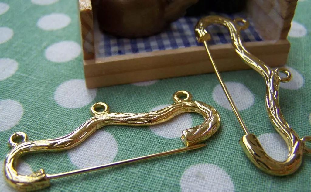 10 pcs Gold Plated Safety Pins Bow Broochs 18x46mm A3049