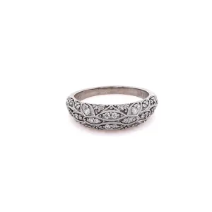 14 Karat White Gold Milgrain Accent Domed Pave Diamond Ring