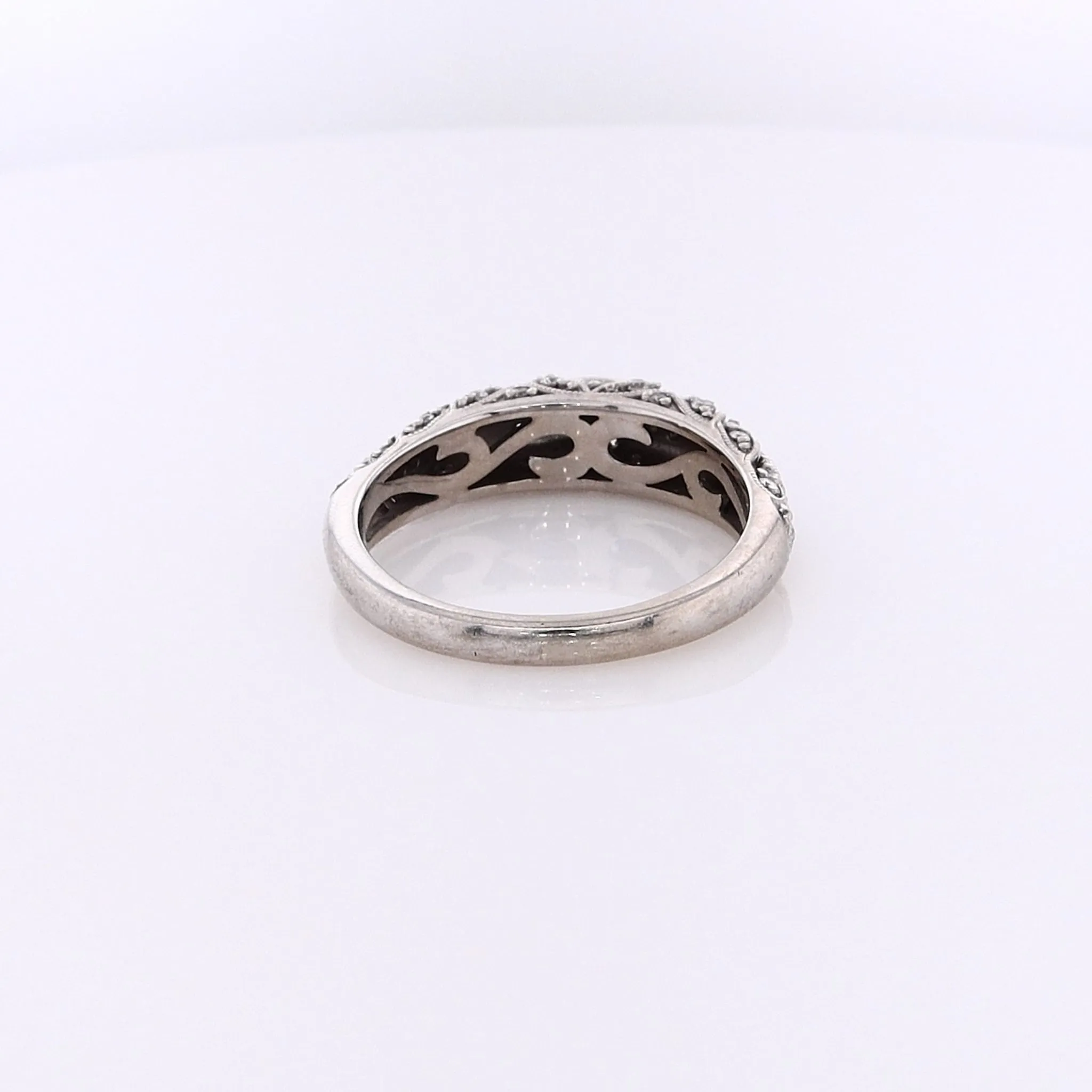 14 Karat White Gold Milgrain Accent Domed Pave Diamond Ring