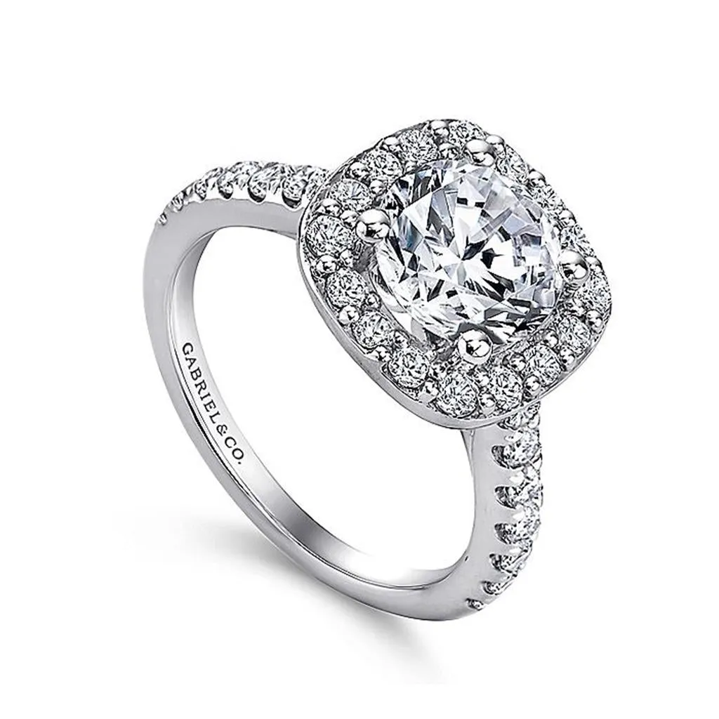 14K White Gold 'Lyla' Halo Round Natural Diamonds Natural Diamonds Engagement Ring