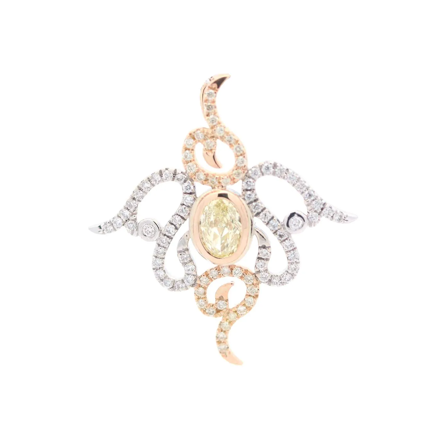 14K Yellow and White Gold ~.95ctw Diamond Angel/Freeform Motif Pendant