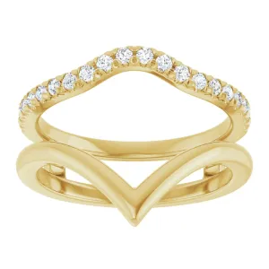 14K Yellow Natural Diamond Accented V-Shaped Ring Guard Wedding Band