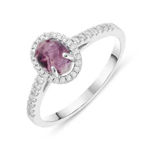 18ct White Gold Blue John Diamond Oval Ring