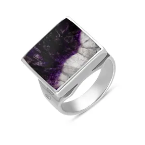 18ct White Gold Blue John King's Coronation Hallmark Small Square Ring D