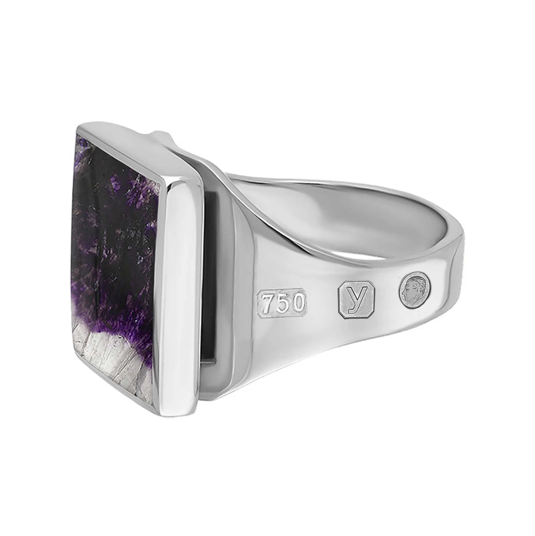 18ct White Gold Blue John King's Coronation Hallmark Small Square Ring D