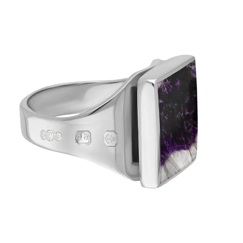 18ct White Gold Blue John King's Coronation Hallmark Small Square Ring D