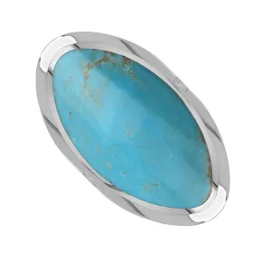 18ct White Gold Turquoise King's Coronation Hallmark Large Oval Ring D