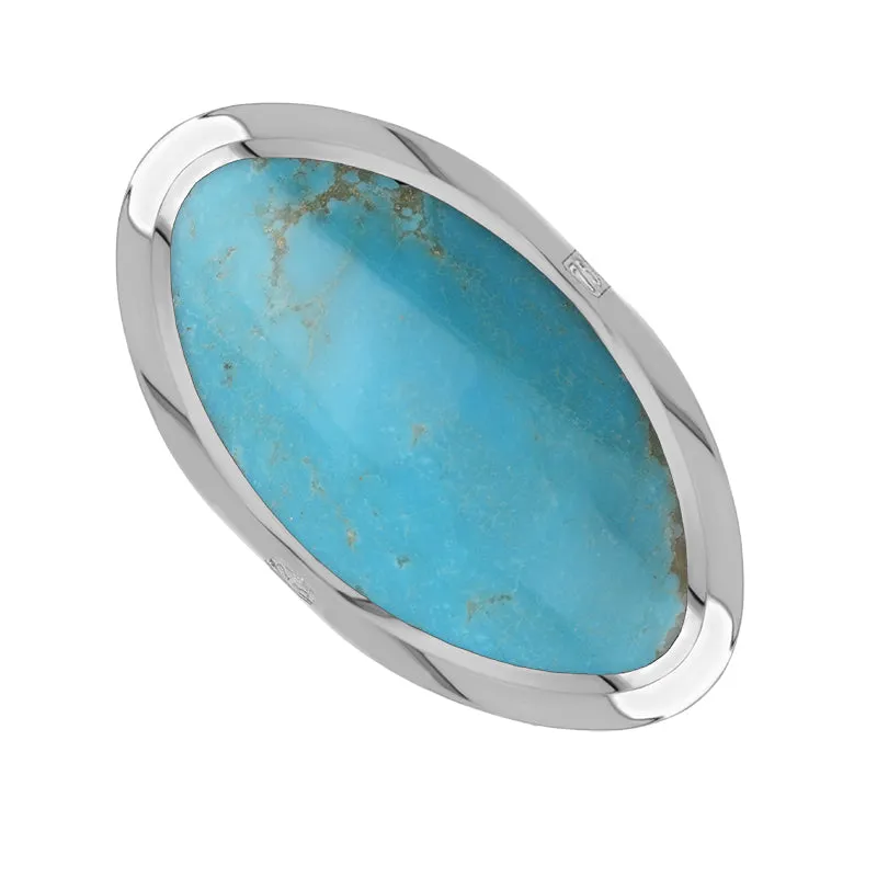 18ct White Gold Turquoise King's Coronation Hallmark Large Oval Ring D