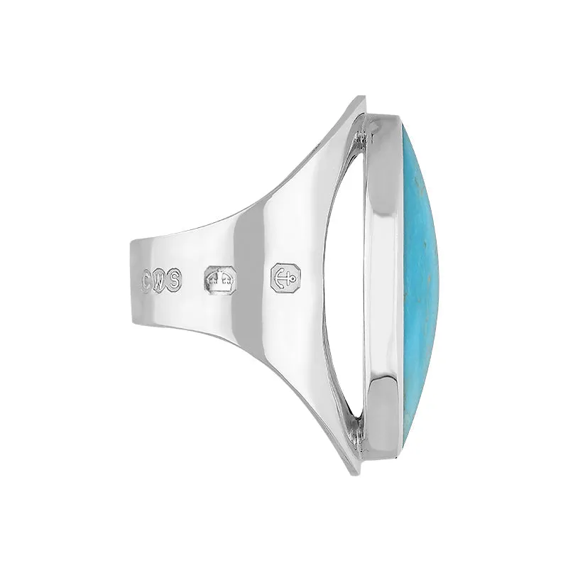18ct White Gold Turquoise King's Coronation Hallmark Large Oval Ring D