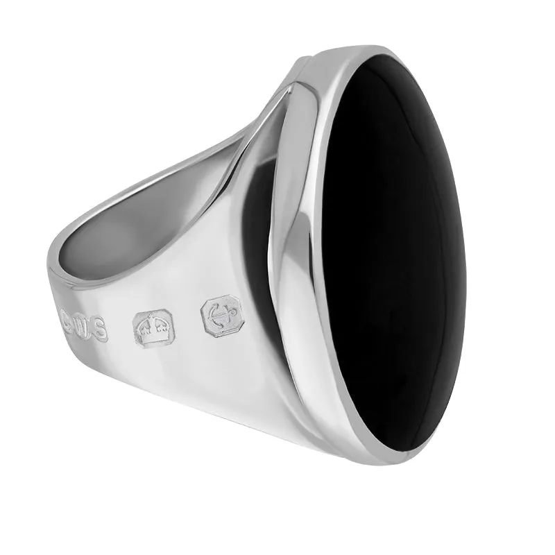 18ct White Gold Whitby Jet King's Coronation Hallmark Medium Round Ring D
