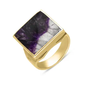 18ct Yellow Gold Blue John King's Coronation Hallmark Small Square Ring D