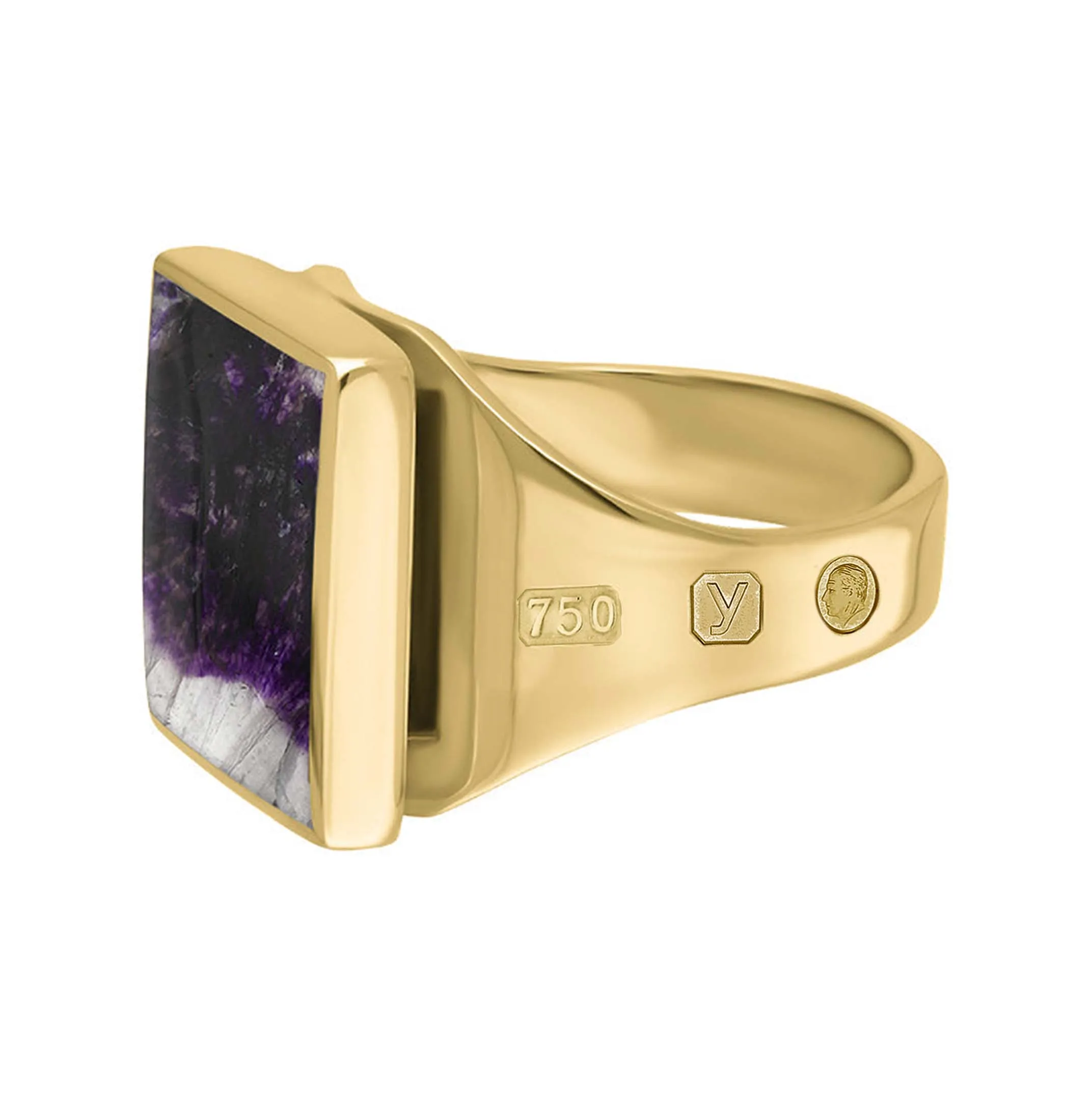 18ct Yellow Gold Blue John King's Coronation Hallmark Small Square Ring D