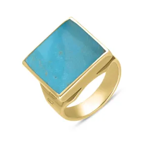 18ct Yellow Gold Turquoise King's Coronation Hallmark Small Square Ring D