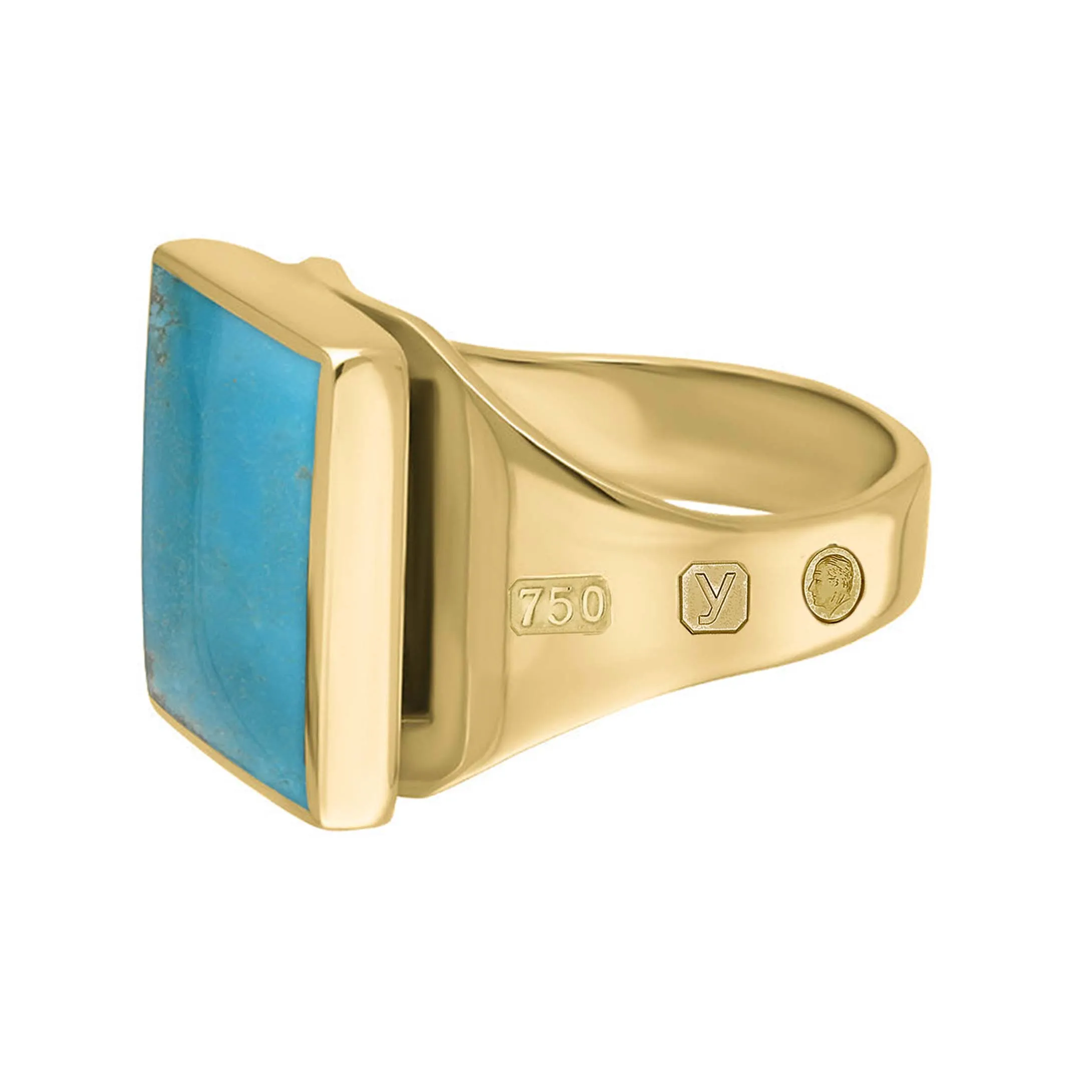 18ct Yellow Gold Turquoise King's Coronation Hallmark Small Square Ring D