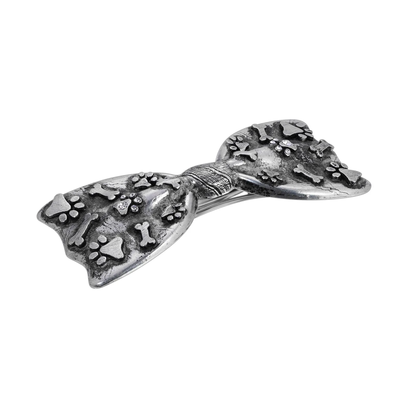 1928 Jewelry Antiqued Paws & Bones Bow Barrette Hair Clip