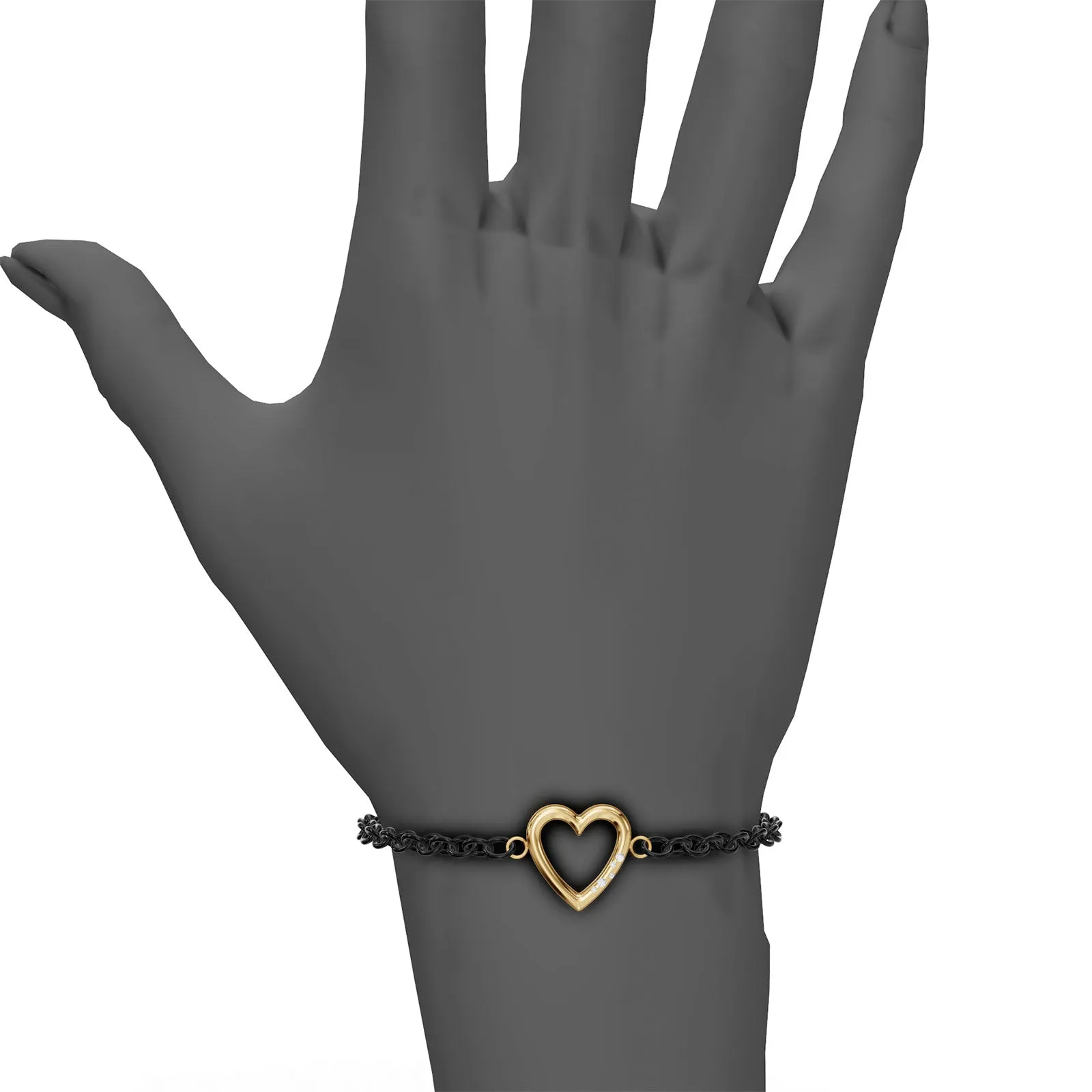 3.8mm Stainless Steel Black Heart Chain Bracelet
