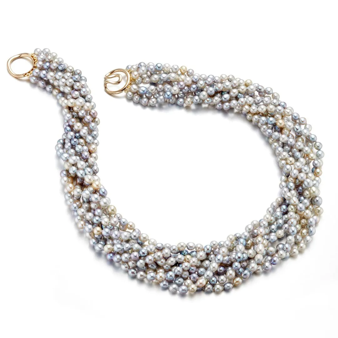 8-Strand Baroque Pastel Akoya Pearl Twist Necklace