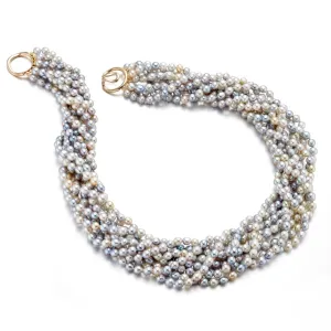 8-Strand Baroque Pastel Akoya Pearl Twist Necklace