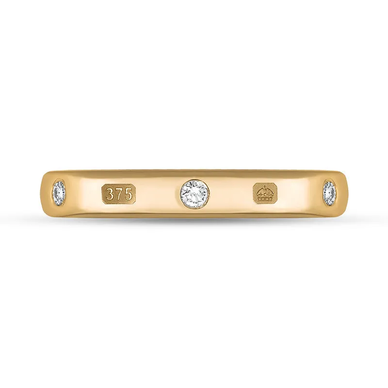 9ct Rose Gold 0.12ct Diamond King's Coronation Hallmark 3mm Ring D