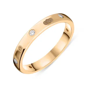 9ct Rose Gold 0.12ct Diamond King's Coronation Hallmark 3mm Ring D
