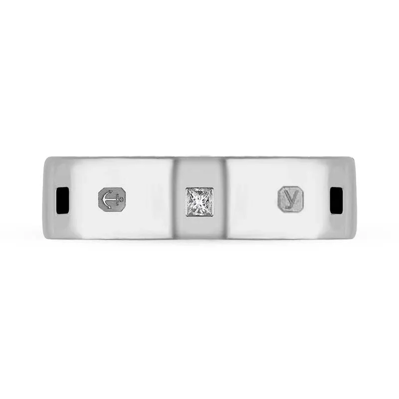 9ct White Gold 0.18ct Diamond Whitby Jet King's Coronation Hallmark Princess Cut 6mm Ring D