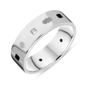 9ct White Gold 0.18ct Diamond Whitby Jet King's Coronation Hallmark Princess Cut 6mm Ring D
