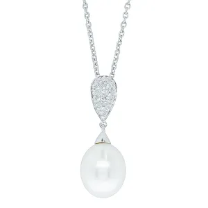 9ct White Gold Pearl & Diamond Pendant