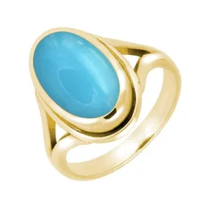 9ct Yellow Gold Turquoise Oval Ridged Ring