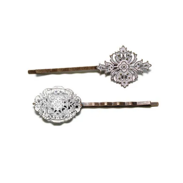 Another Time Bobby Pins (2 pack) - Ornate Metal Filigree Bobby Pins