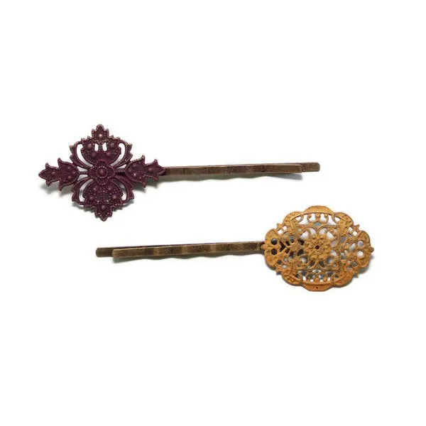 Another Time Bobby Pins (2 pack) - Ornate Metal Filigree Bobby Pins