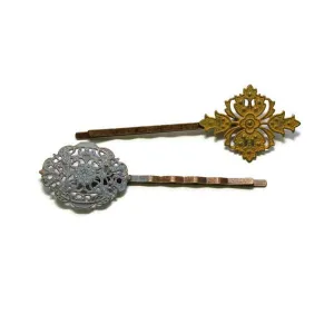 Another Time Bobby Pins (2 pack) - Ornate Metal Filigree Bobby Pins