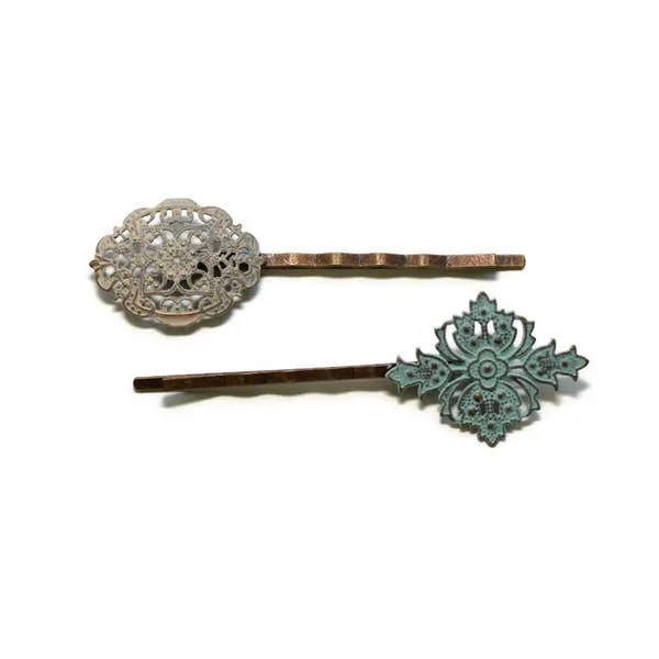 Another Time Bobby Pins (2 pack) - Ornate Metal Filigree Bobby Pins