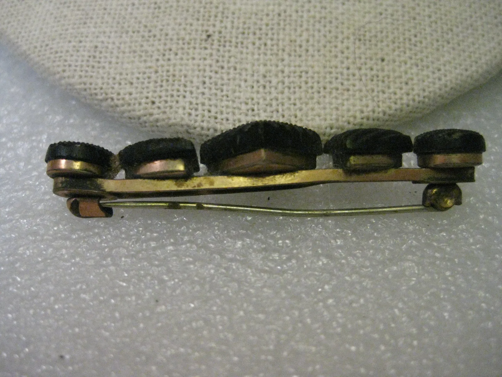 Antique Early 1900s Mourning Brooch, Black Quilted Glass (Crepe Onyx) Bar Brooch - 2.25" wide
