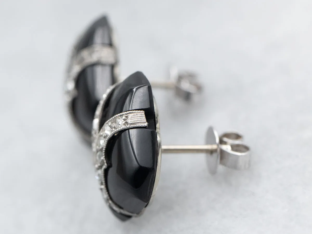 Black Onyx and Diamond Stud Earrings