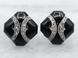 Black Onyx and Diamond Stud Earrings