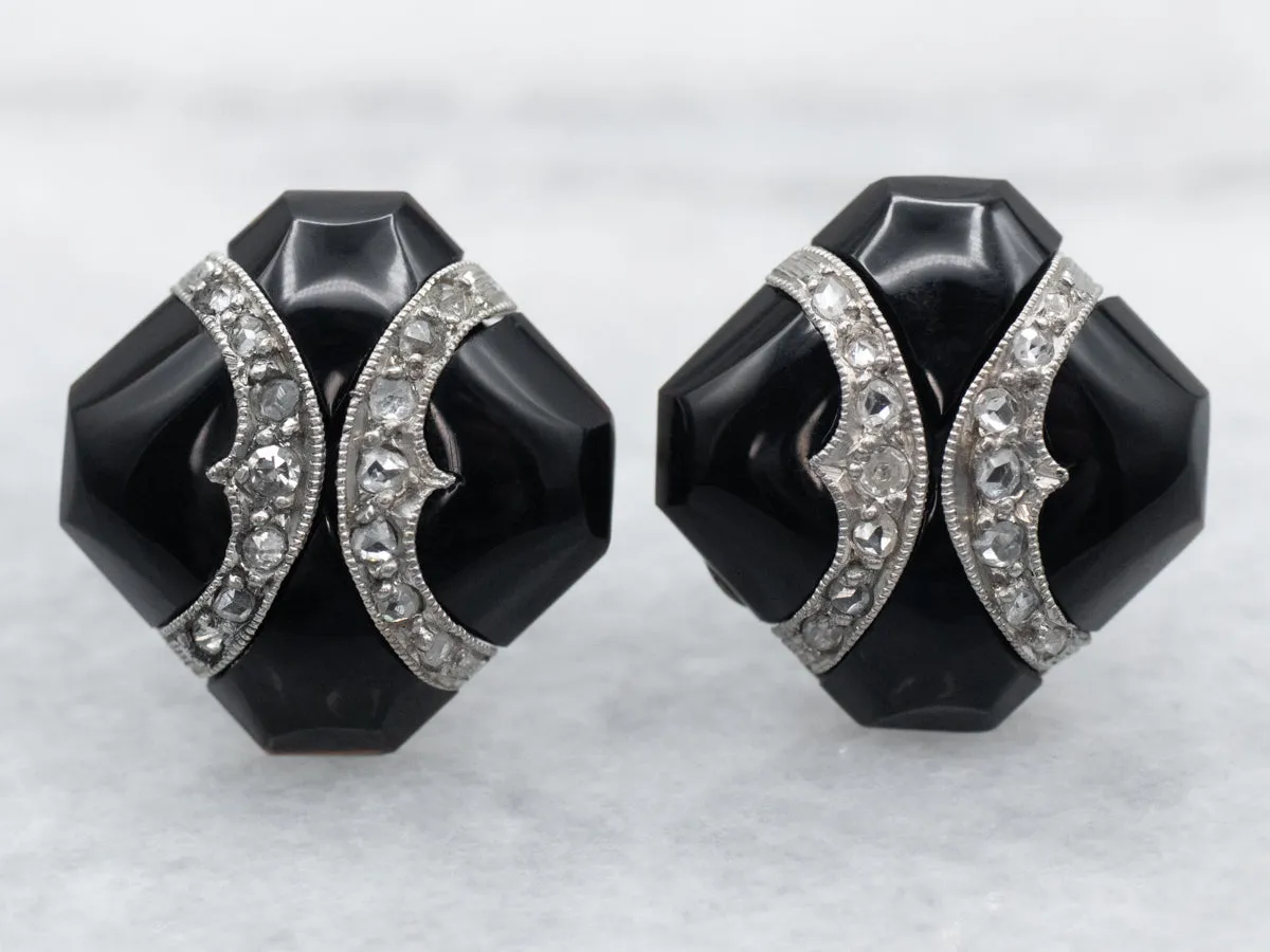 Black Onyx and Diamond Stud Earrings