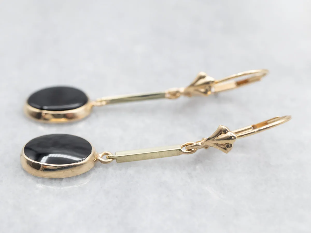 Black Onyx Bar Drop Earrings