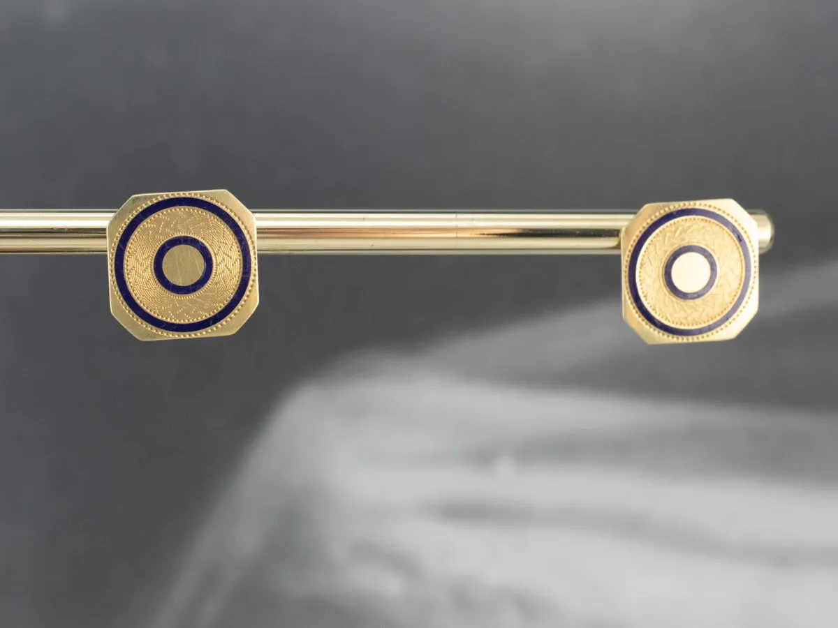 Blue Enamel Gold Geometric Stud Earrings