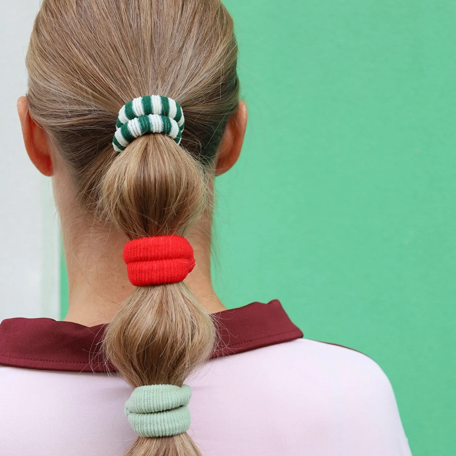 Bow's by St?r Ea Hair Elastic - Bottle Green/Off-White Striped 6-pack