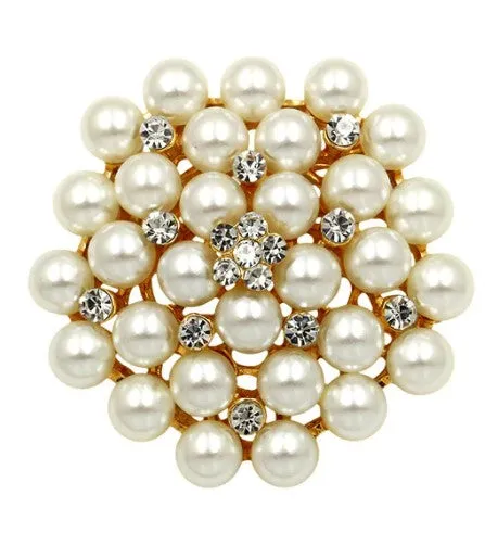 Brooch Floral Pearls Rhinestone Crystal BR-035