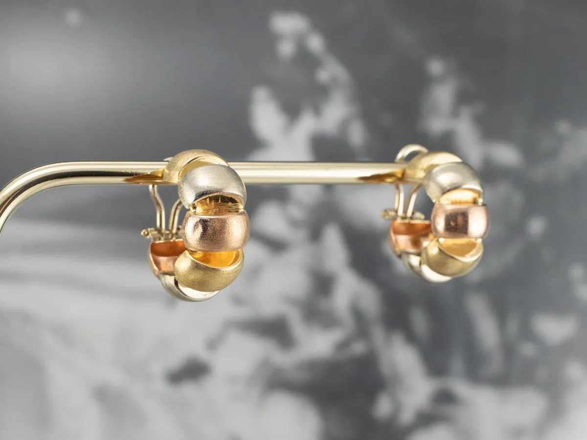 Brushed Tri Color Gold Hoop Earrings