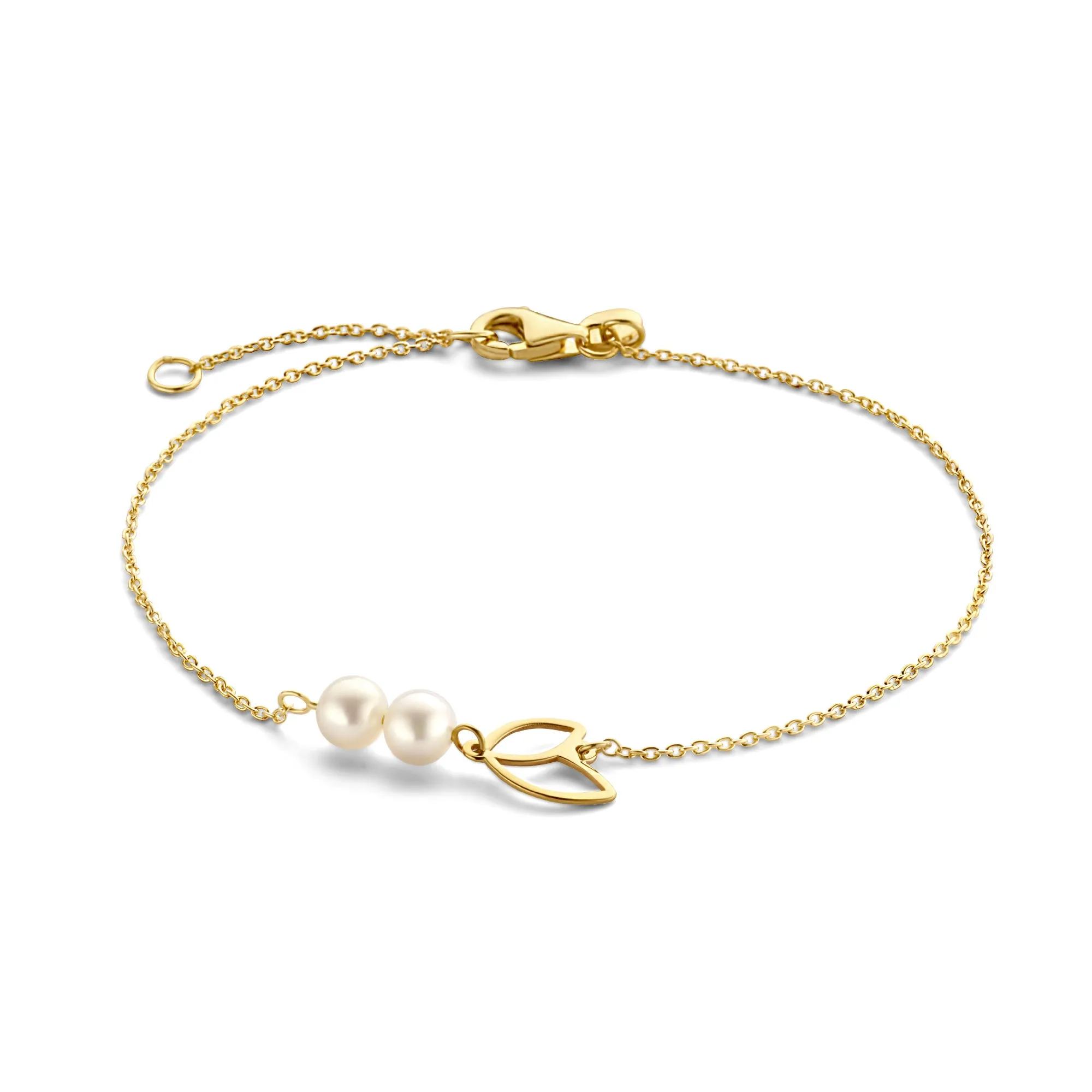 Cadeau d'Isabel 14 karat gold bracelet and ear studs set with pearls