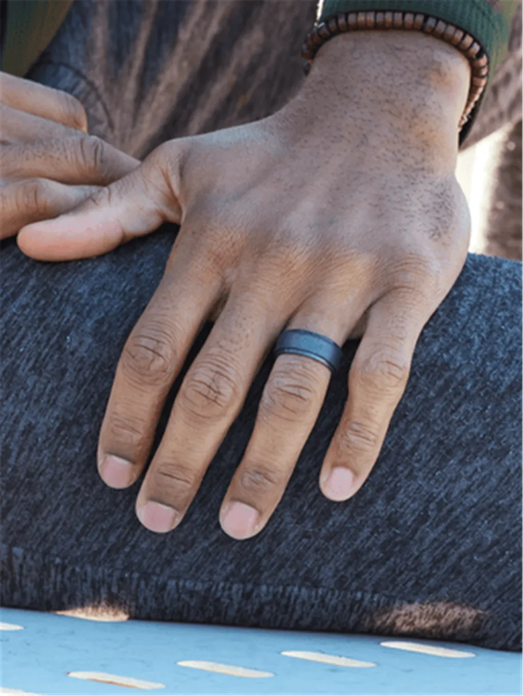 Charcoal Grey Step Edge Silicone Wedding Band