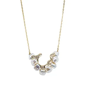 Deja Vu 14ct Yellow Gold Keshi Pearl & Diamond Necklace