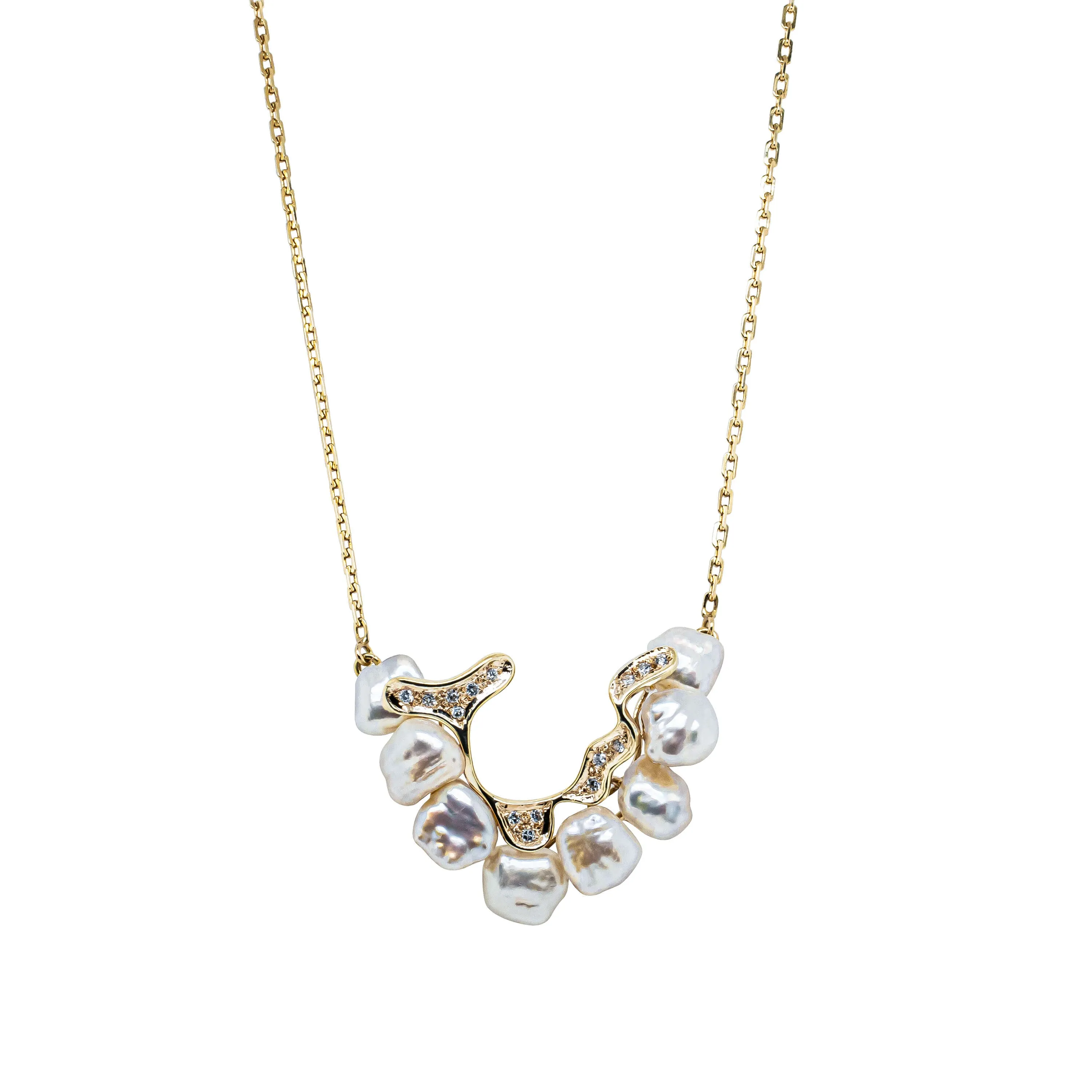 Deja Vu 14ct Yellow Gold Keshi Pearl & Diamond Necklace